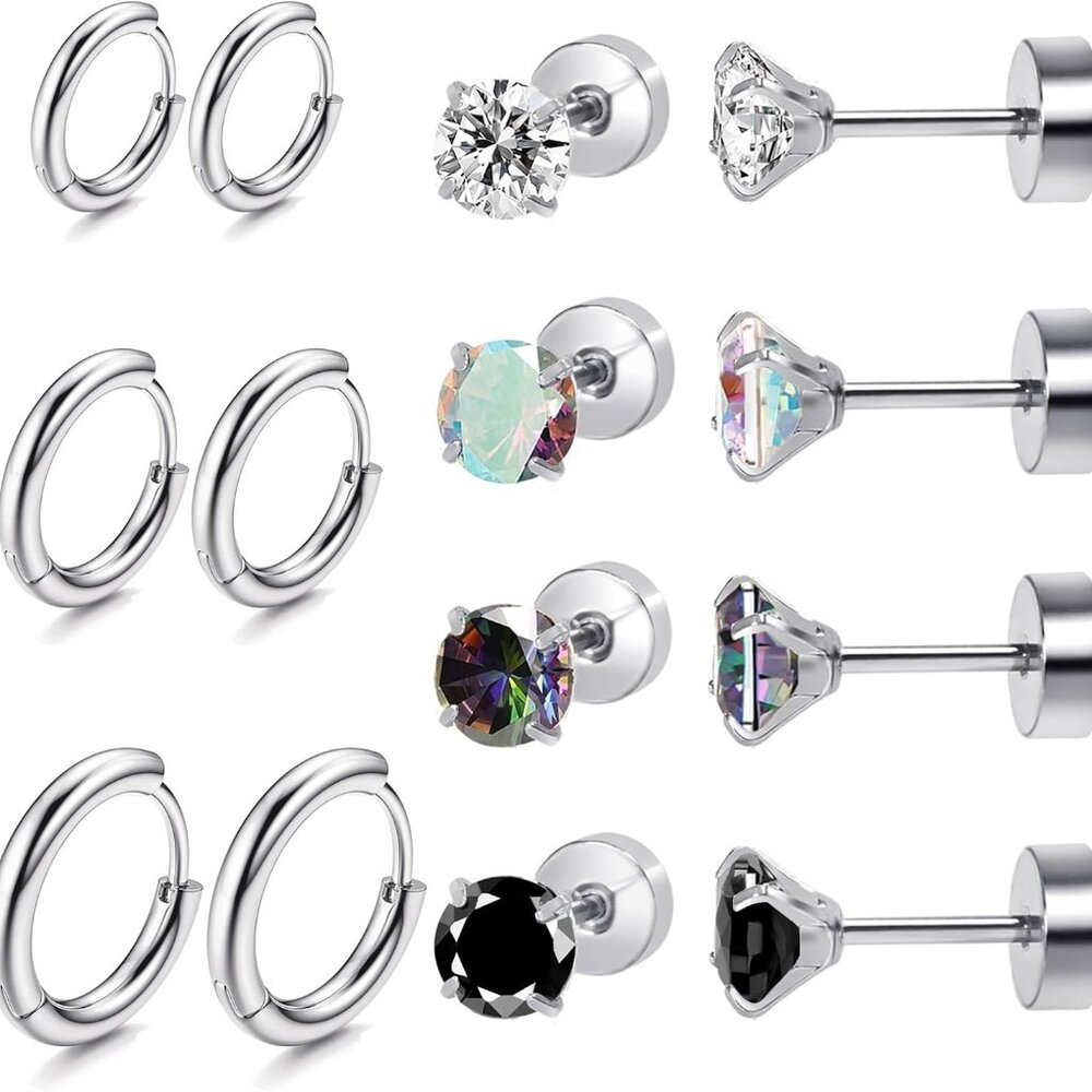 Titanium Earrings For Sensitive Ears, Flat Back G… - image 1